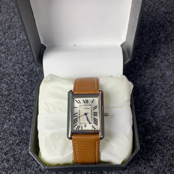 Cartier-style leather strap watch